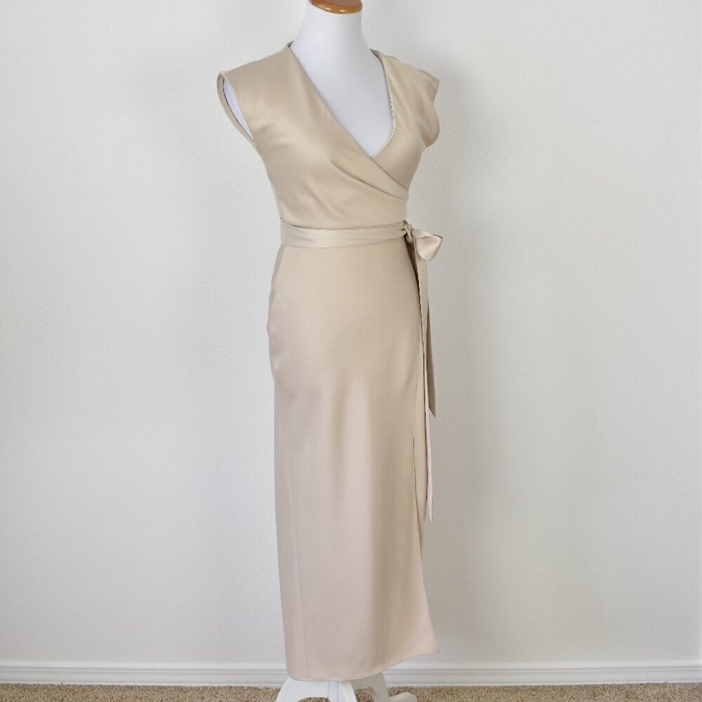 BHLDN Louisa Satin Charmeuse Champagne Cream Midi Dress - 0 - Picture 8 of 11